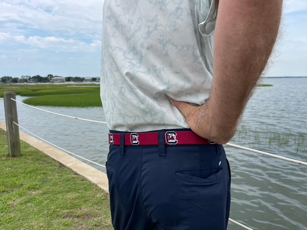 University of South Carolina (USC) Gamecocks - Officially Licensed - Hand-stitched Needlepoint Belt