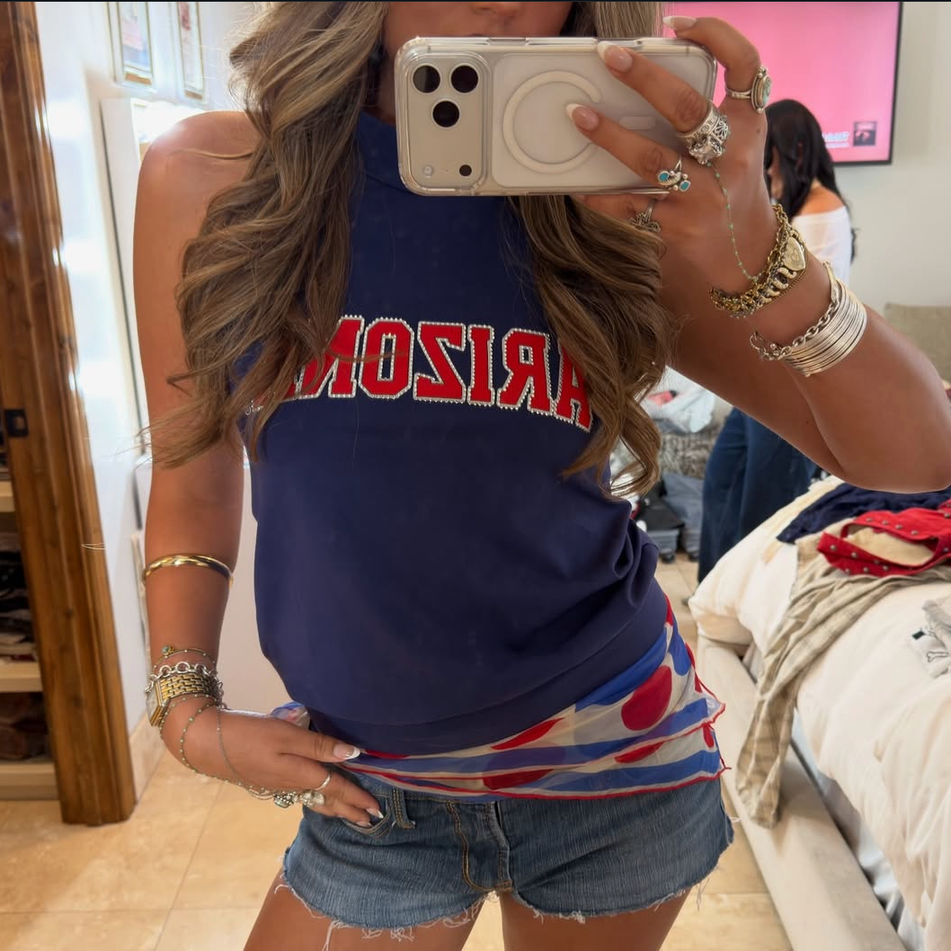 *new* Bedazzled University of Arizona High-Neck Wildcats sleeveless top shirt backless U of A ladies