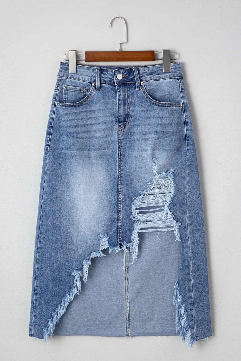 Myosotis Distressed long Denim Midi Skirt Irregular Look Boutique blue jean