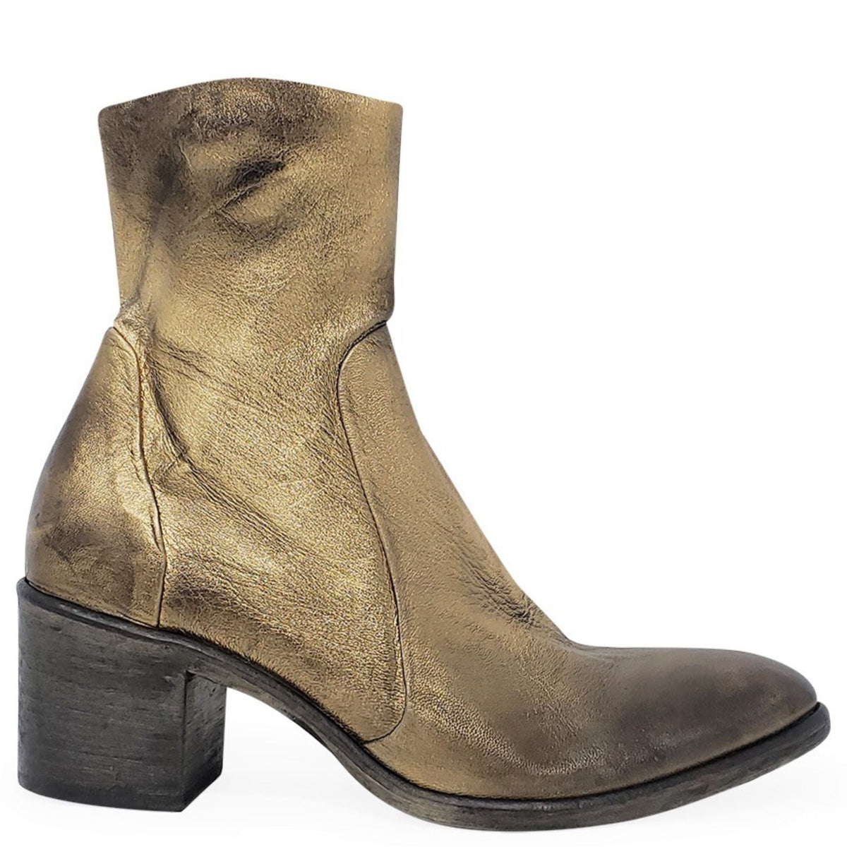 Antique Gold Leather Ankle Boot booties short metallic Madison Maison