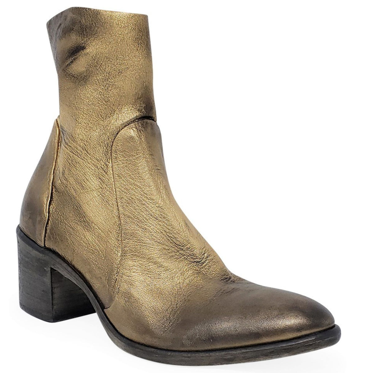 Antique Gold Leather Ankle Boot booties short metallic Madison Maison