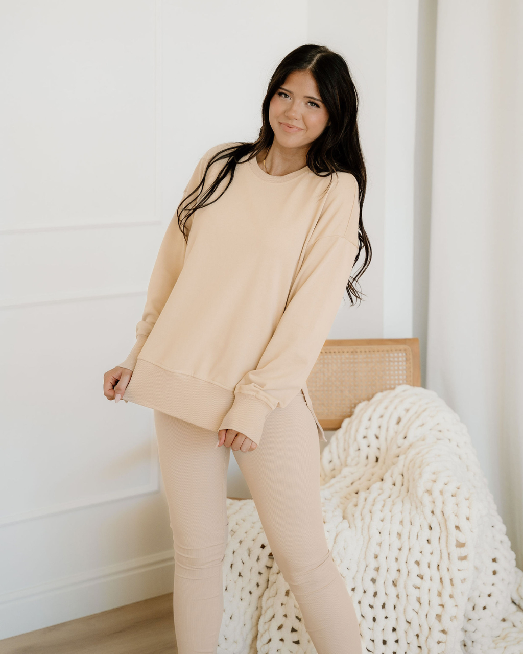 Remi Oversize Slit Sweatshirt Ribbed Leggings 2pcs Set Outfit ladies 4 colors