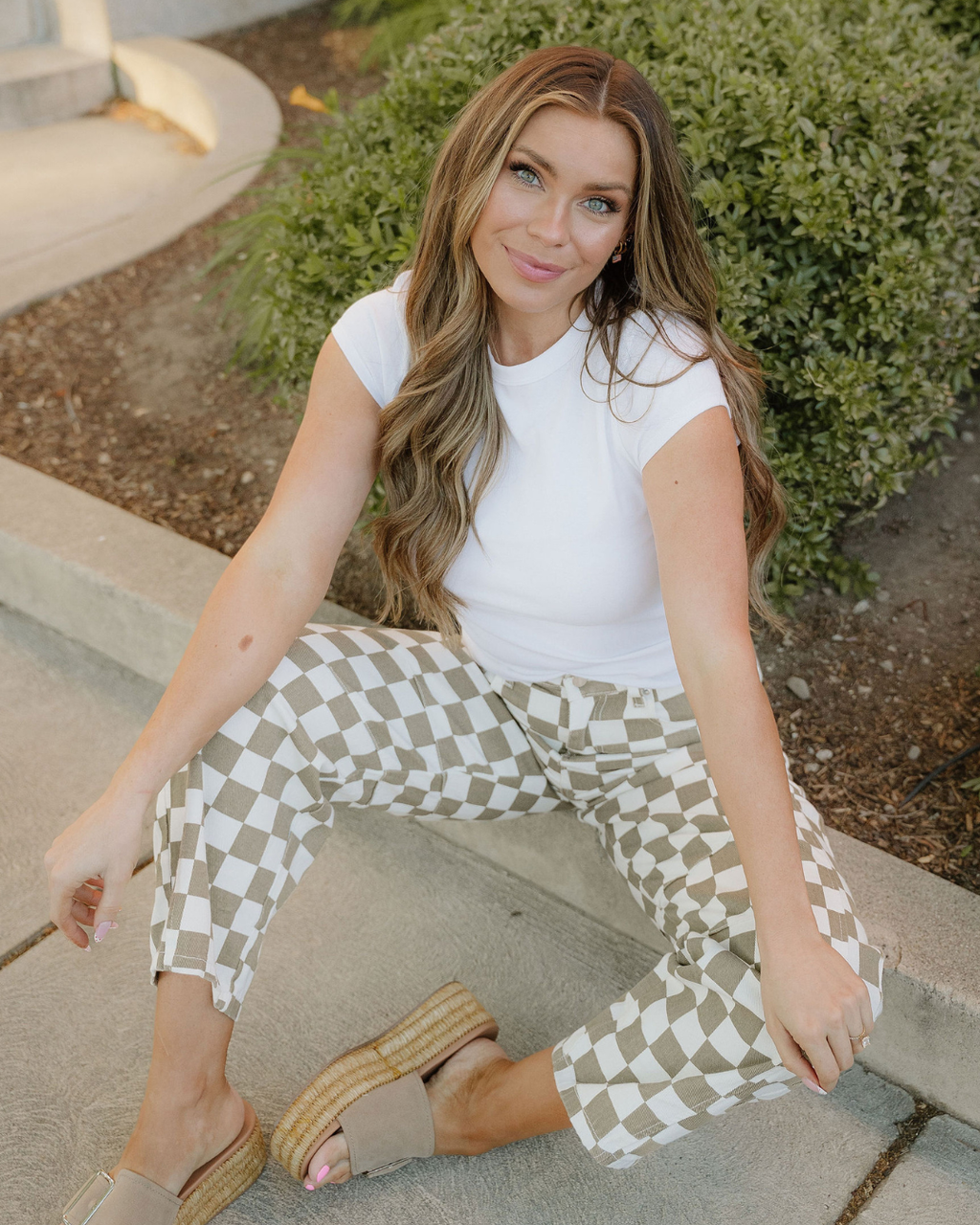 Riley Checkered Print Denim Barrel Pants Indie Ladies Jeans Cropped ankle