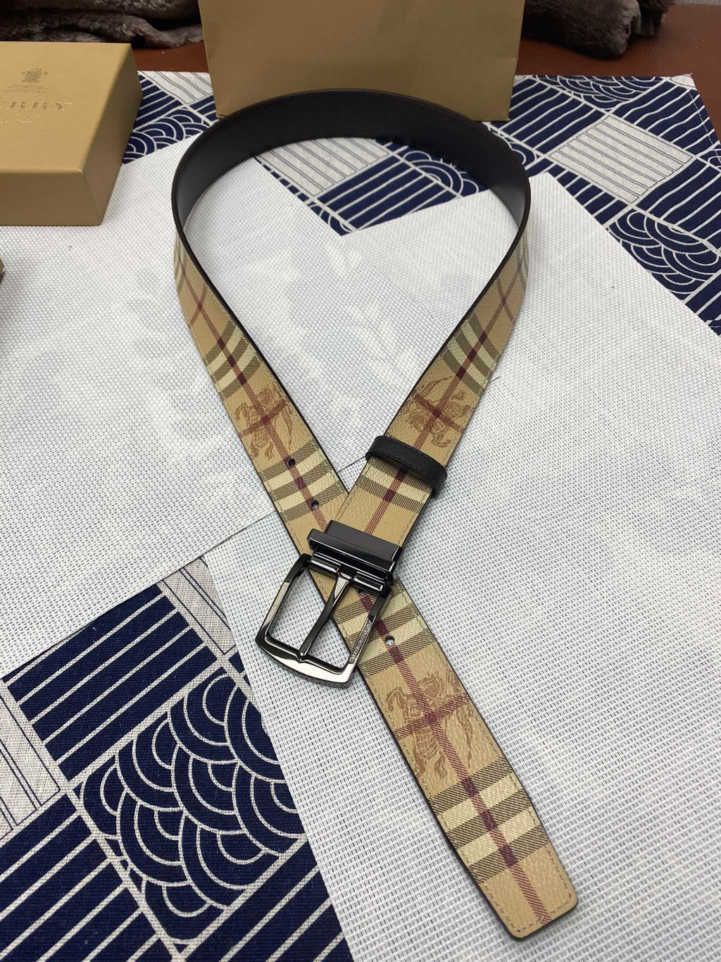 Burberry Men's Belt plaid tan