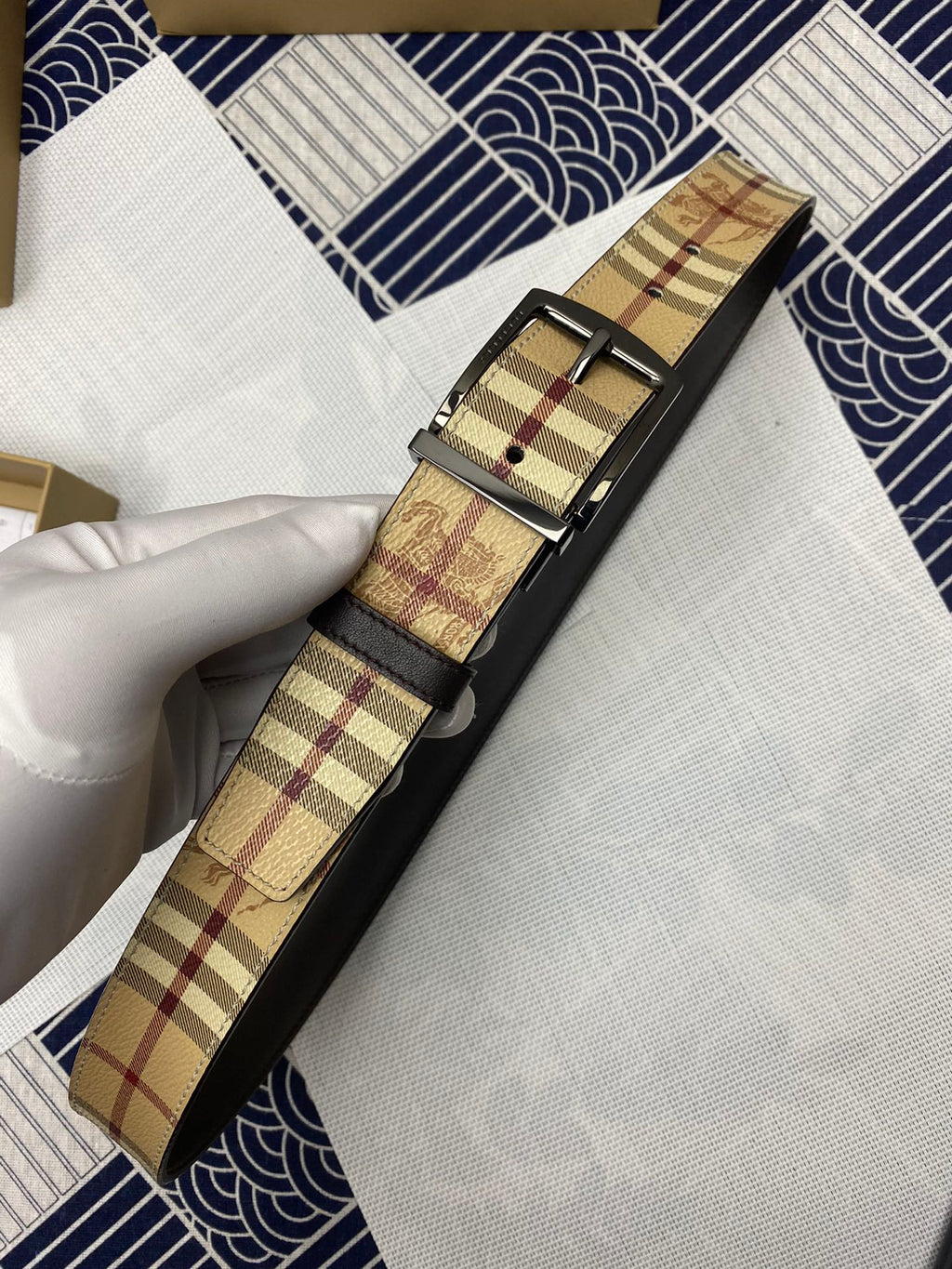 Burberry Men's Belt plaid tan