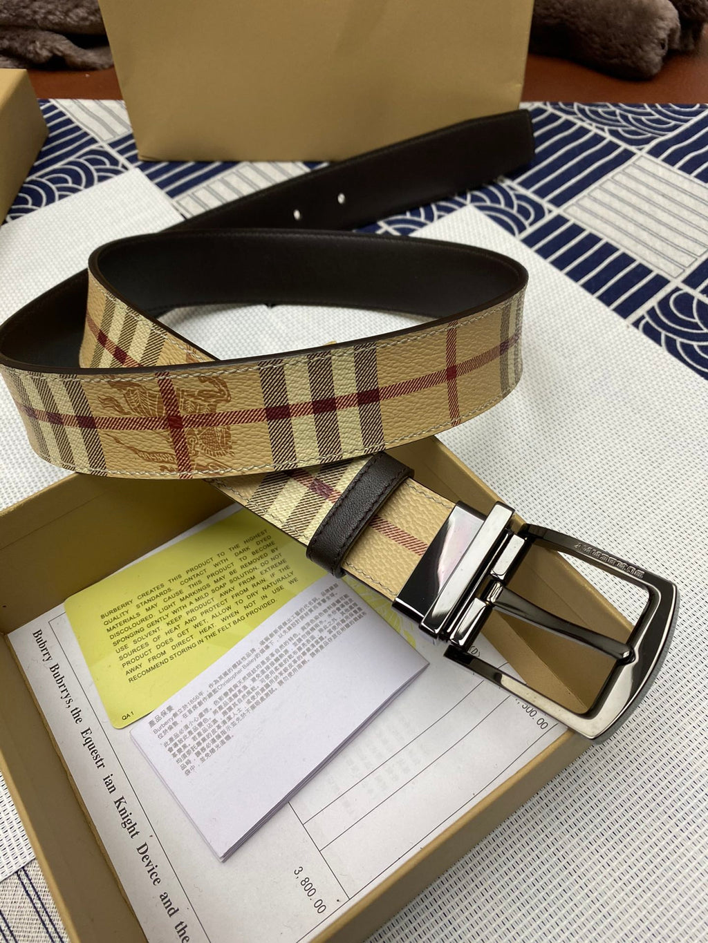Burberry Men's Belt plaid tan