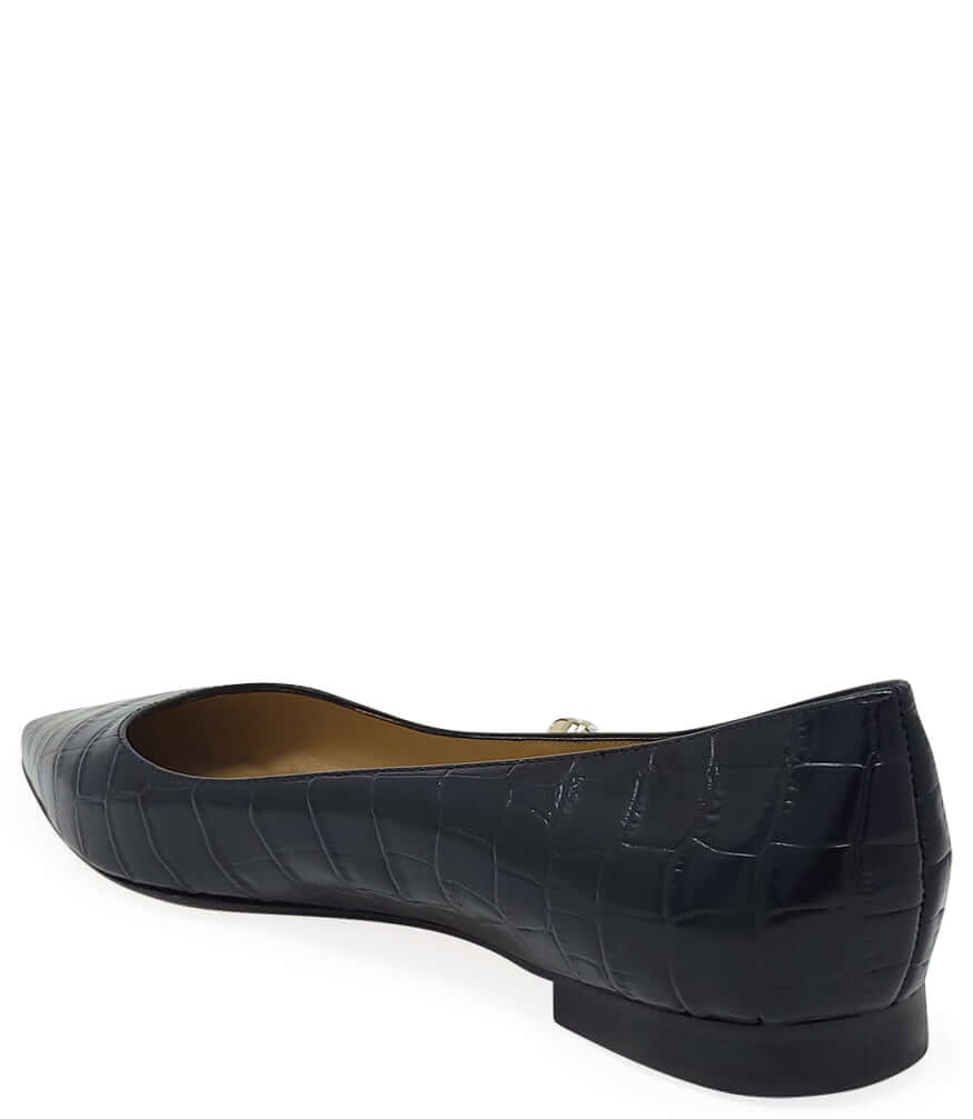Black Leather Croc Print Flat Pointy Ballet shoes Madison Maison career