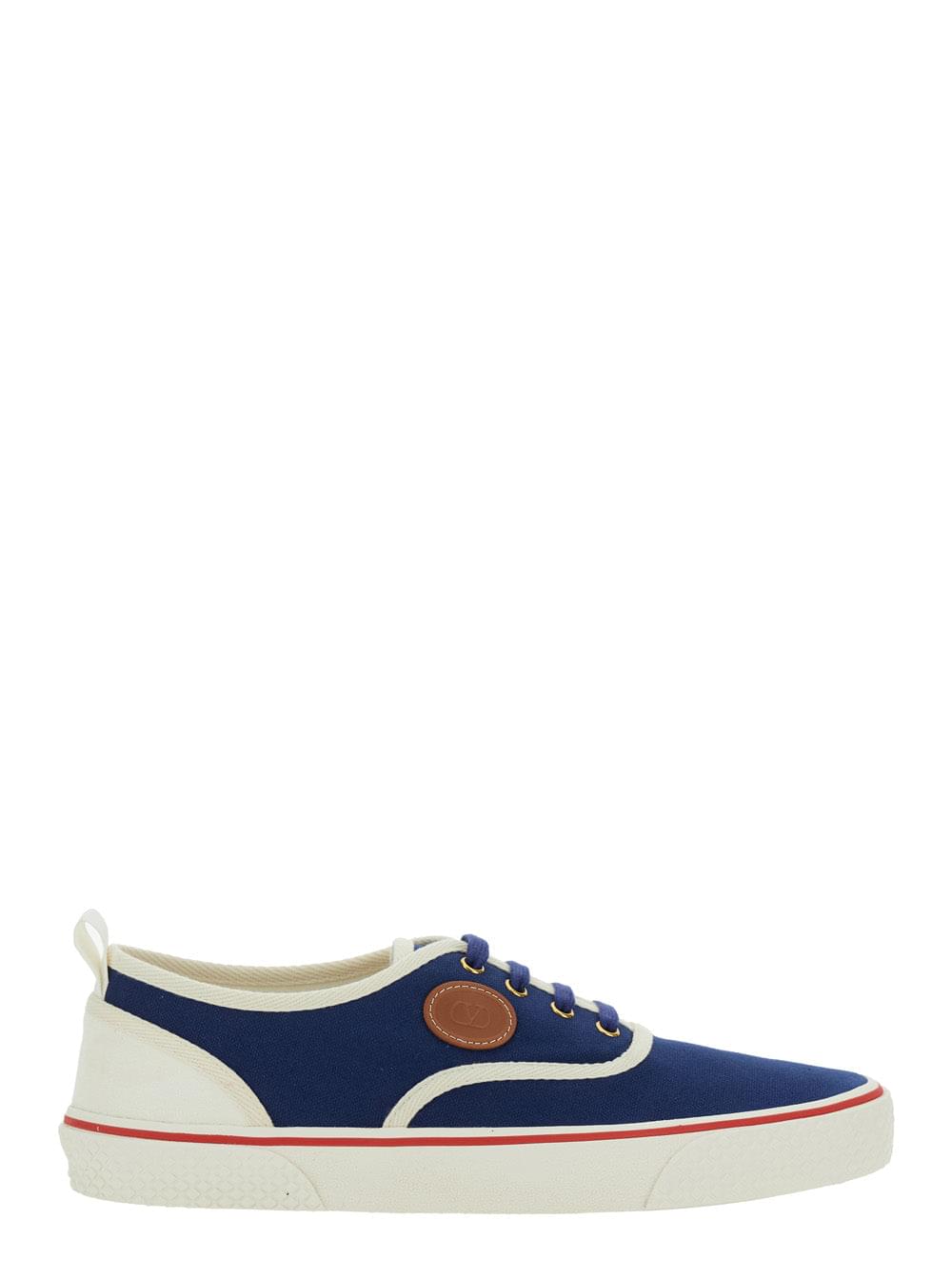 Valentino Garavani Men Blue Low Top Sneakers With Vlogo Patch On The Side In Cotton Man