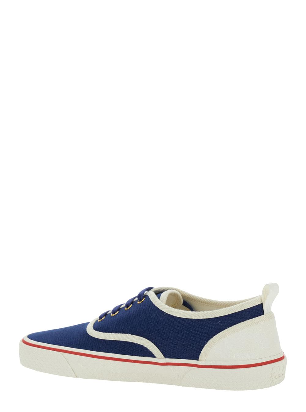 Valentino Garavani Men Blue Low Top Sneakers With Vlogo Patch On The Side In Cotton Man