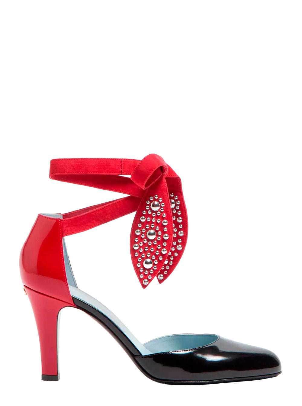 Valentino Garavani ladies 'Foliefoliage' Black Pumps Bead Embellishment Color-Block leather Red Black ankle tie heels