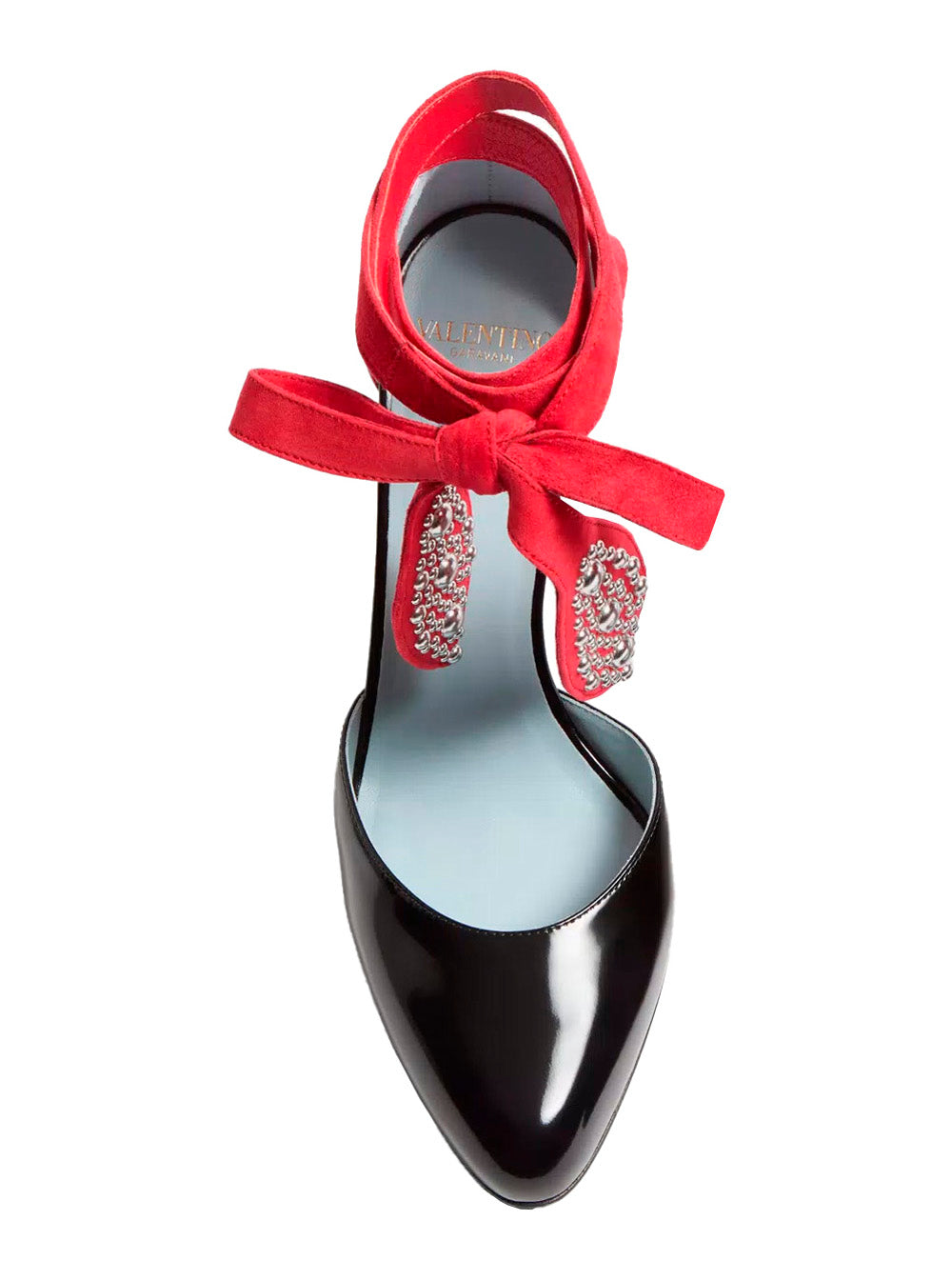 Valentino Garavani ladies 'Foliefoliage' Black Pumps Bead Embellishment Color-Block leather Red Black ankle tie heels