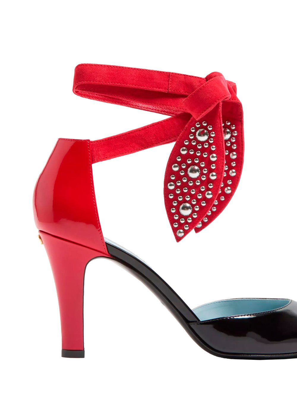Valentino Garavani ladies 'Foliefoliage' Black Pumps Bead Embellishment Color-Block leather Red Black ankle tie heels