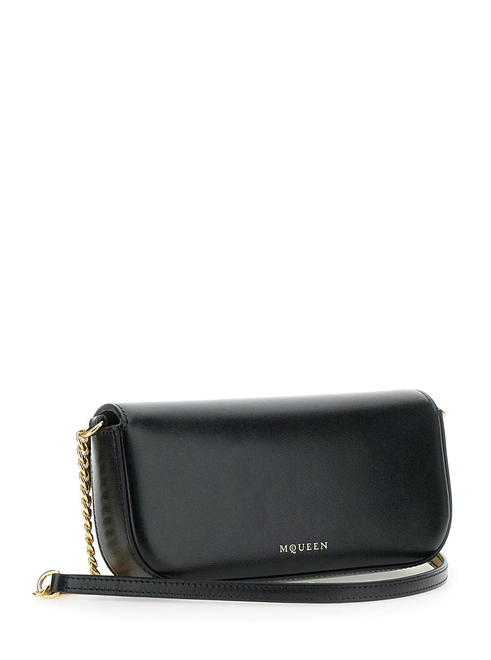 Alexander Mcqueen 'Skull Flower' Black Crossbody Bag Chain-Link Shoulder Strap Logo Plaque Handbag Purse