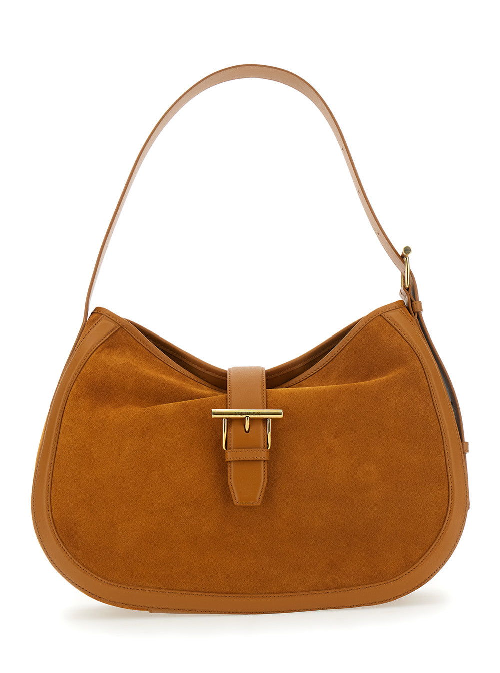 Alexander Mcqueen Ladies Brown Shoulder Bag Adjustable Shoulder Strap T Buckle Closure Suede Handbag Purse