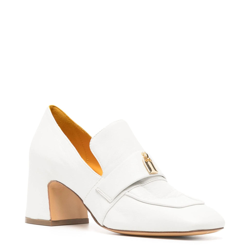 White Leather Lock Heel Loafer shoes Madison Maison Italy Career
