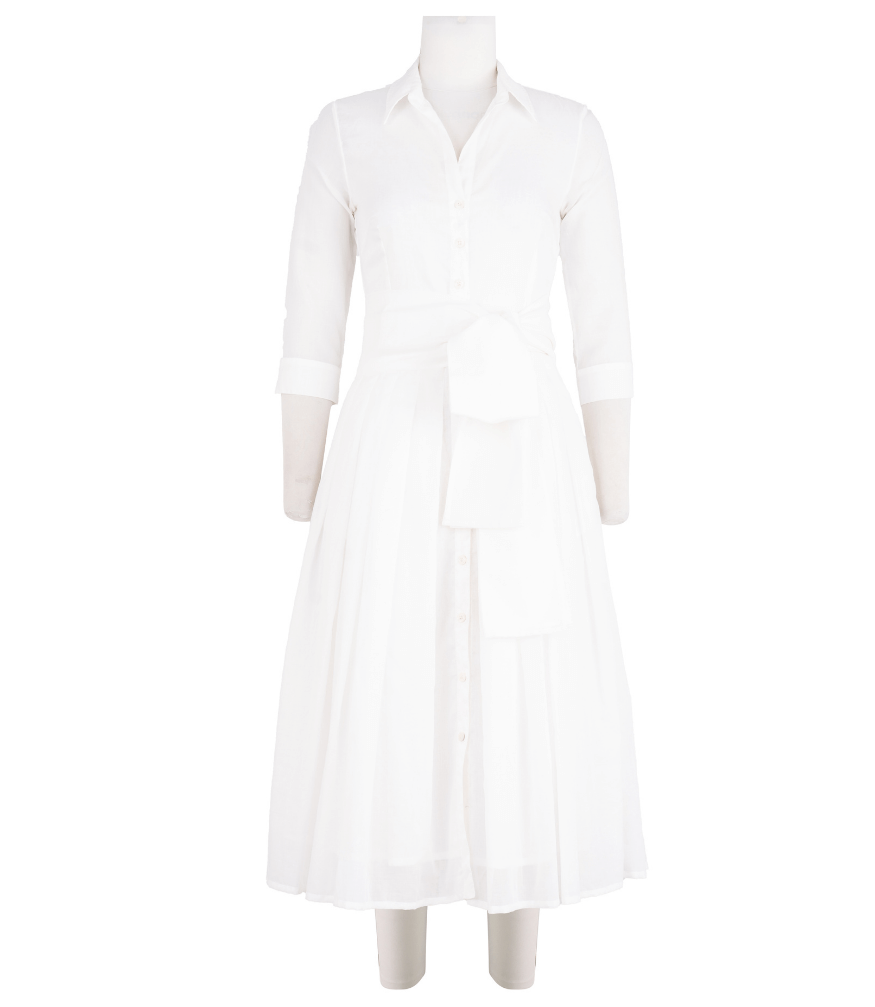 Audrey Dress #4 White Midi Dress Madison Maison Beverly Hills Italy Organic cotton