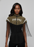 Bronze Football Touchdown Cape Beaded NFL Bling NCAA Saints fringe
