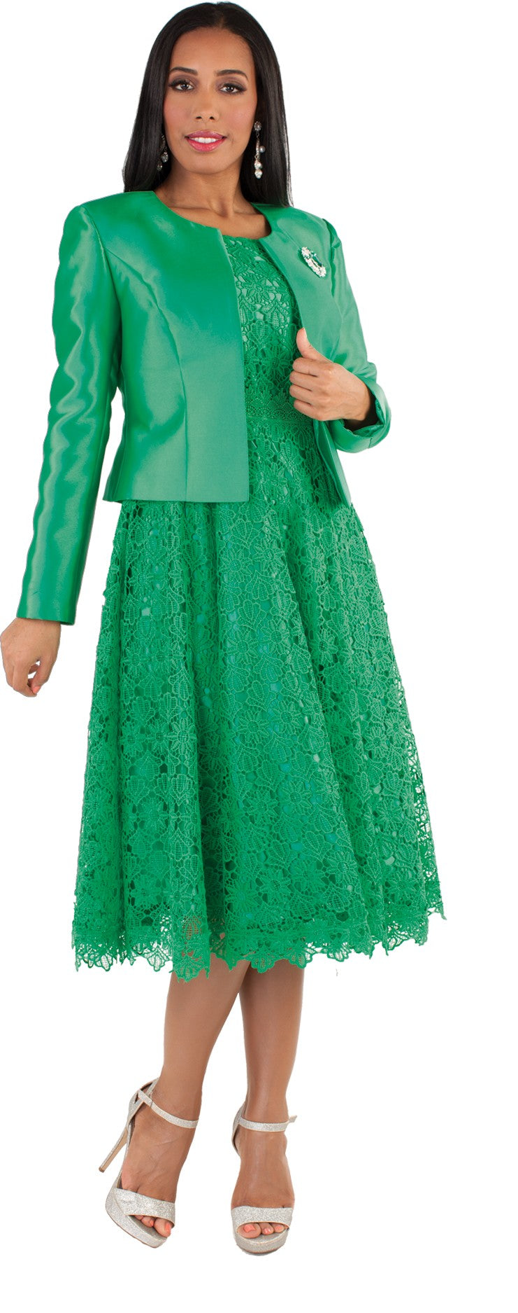 Lace Church Dress with Satin Jacket Set- 4529 2 pc suit church occasion many colors Tally