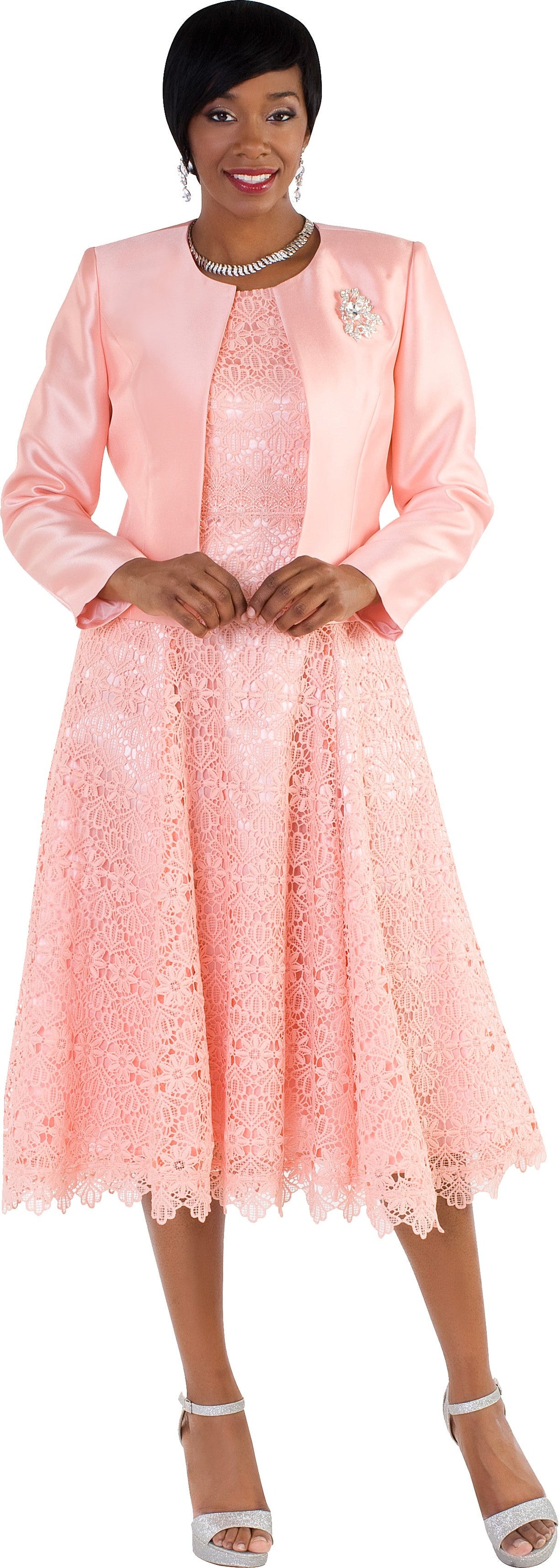 Lace Church Dress with Satin Jacket Set- 4529 2 pc suit church occasion many colors Tally