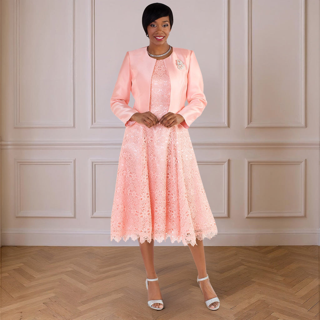 Lace Church Dress with Satin Jacket Set- 4529 2 pc suit church occasion many colors Tally