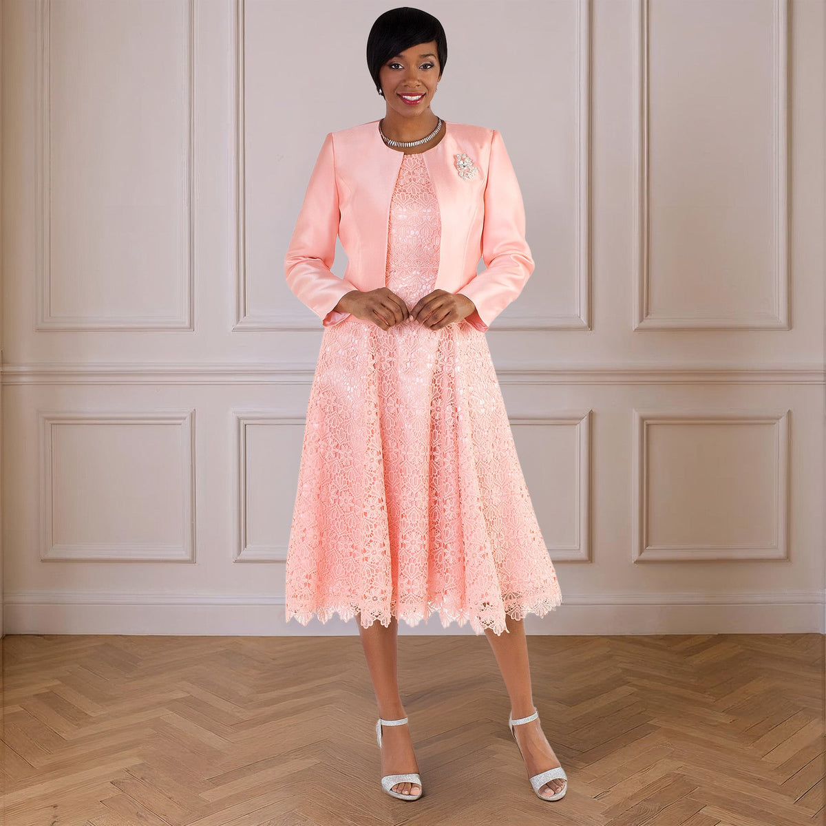 Lace Church Dress with Satin Jacket Set- 4529 2 pc suit church occasion many colors Tally