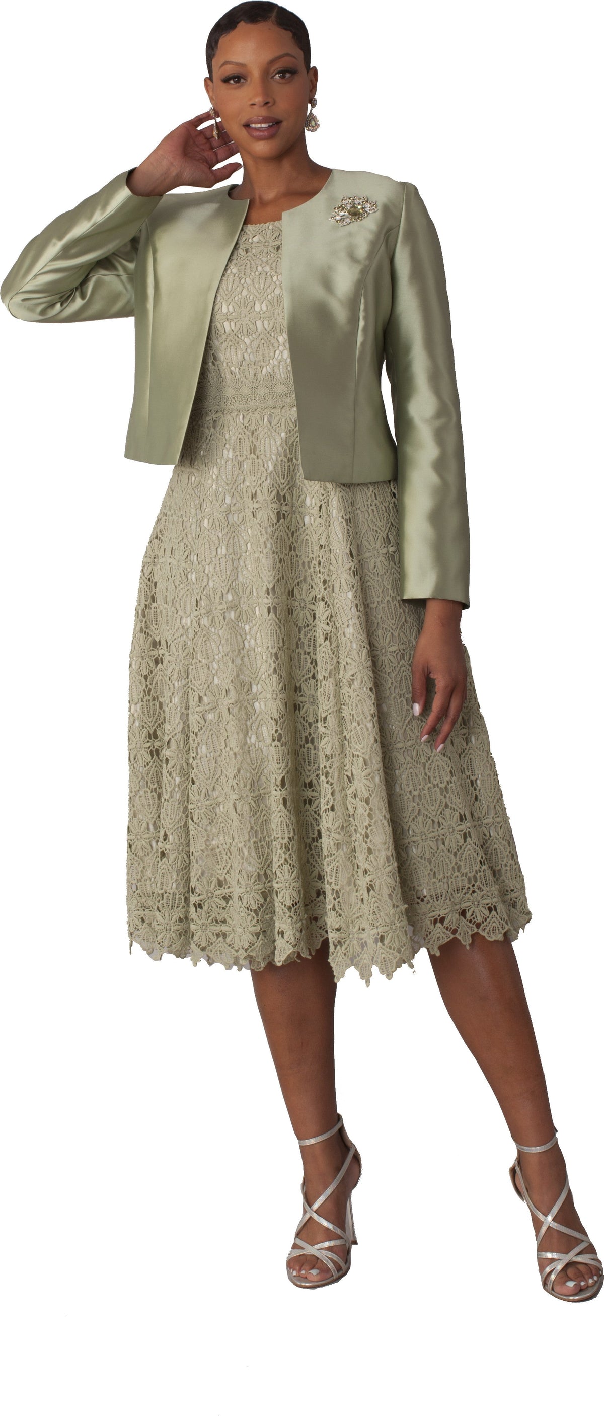 Lace Church Dress with Satin Jacket Set- 4529 2 pc suit church occasion many colors Tally