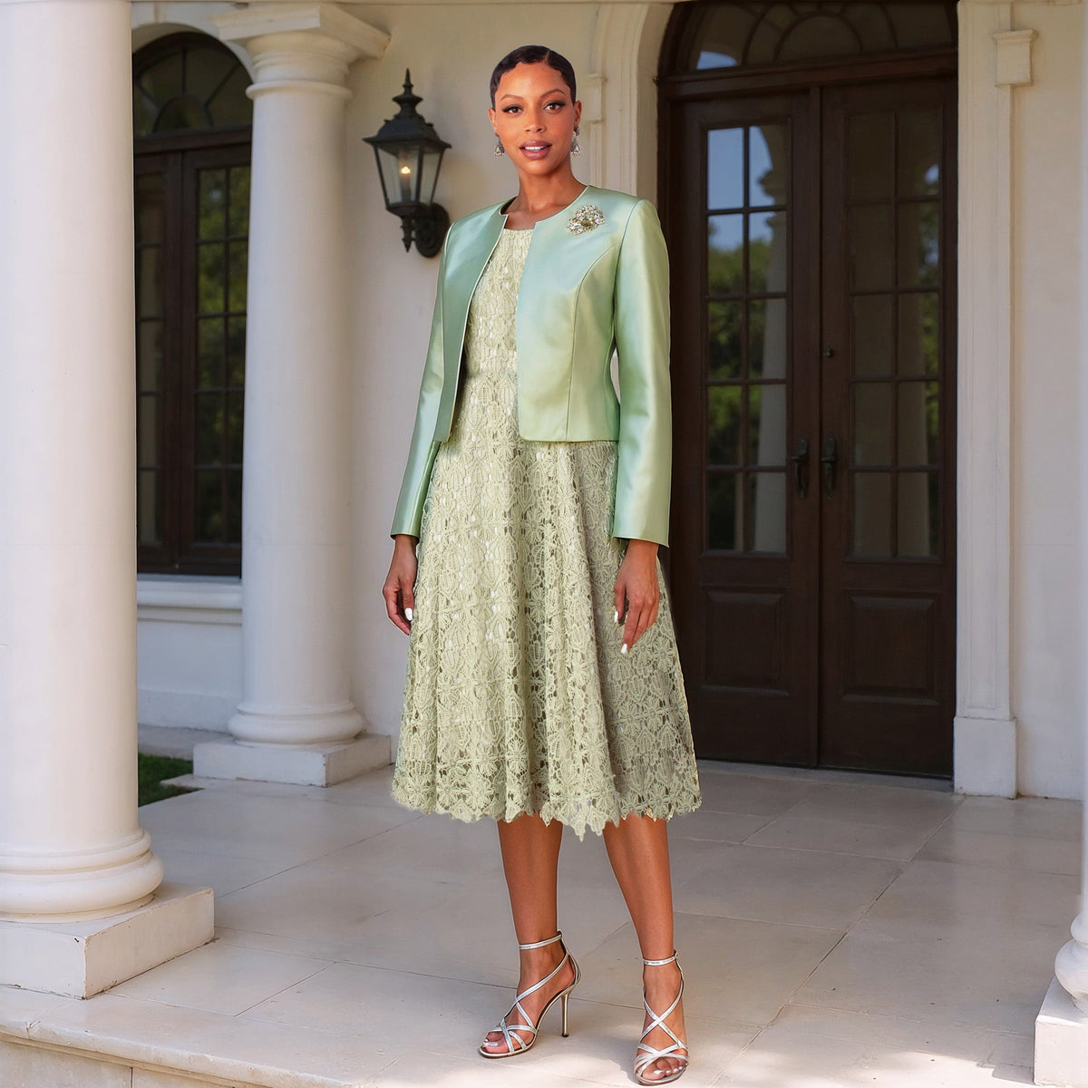 Lace Church Dress with Satin Jacket Set- 4529 2 pc suit church occasion many colors Tally