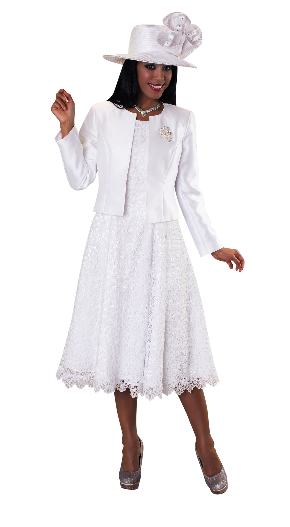 Lace Church Dress with Satin Jacket Set- 4529 2 pc suit church occasion many colors Tally