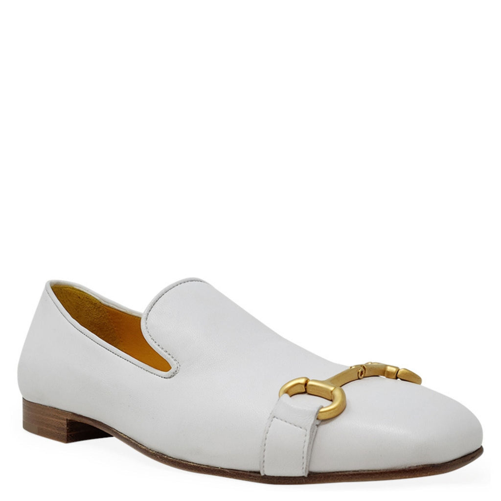 White Leather Square Toe Loafer horsebit shoes Maison P22 career flats
