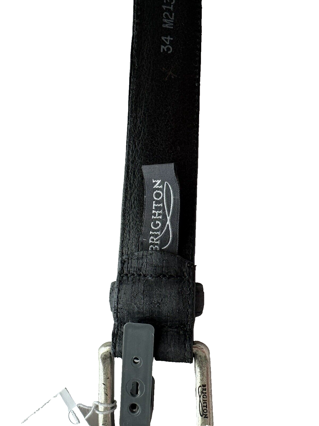 BRIGHTON men's 34 black full-grain leather silver belt designer unisex