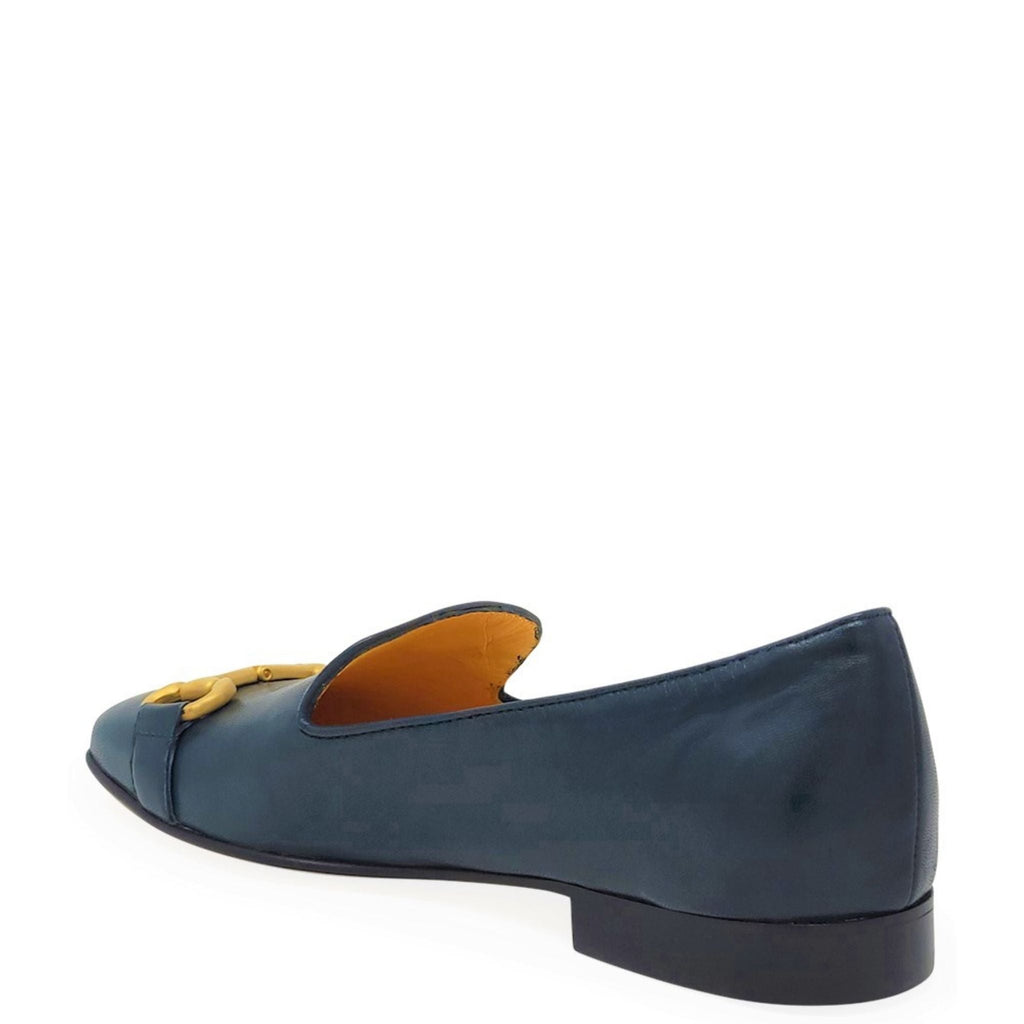 Teal Leather Square Toe Loafer shoes flats career Mara Bini Italy Madison Maison