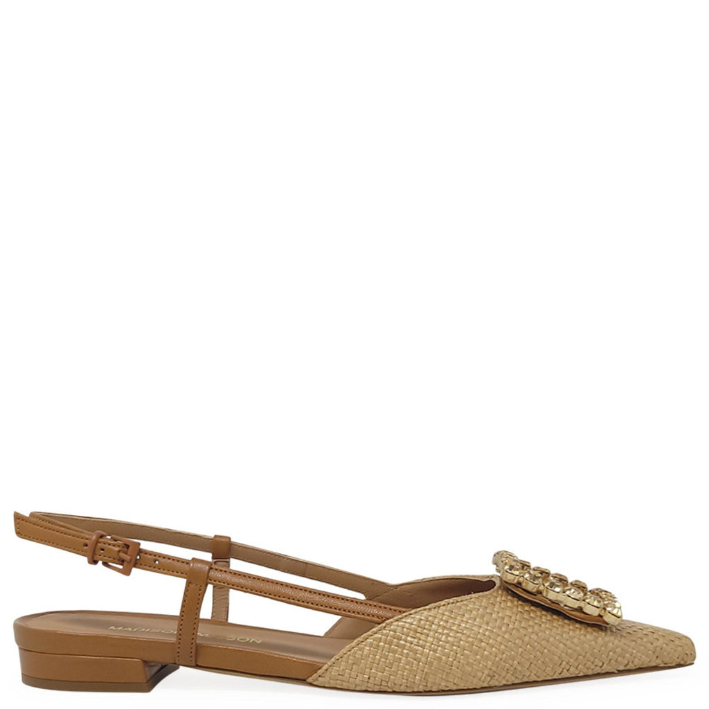 Beige Sling Back Flat Shoes career Italy Madison Maison Buckle
