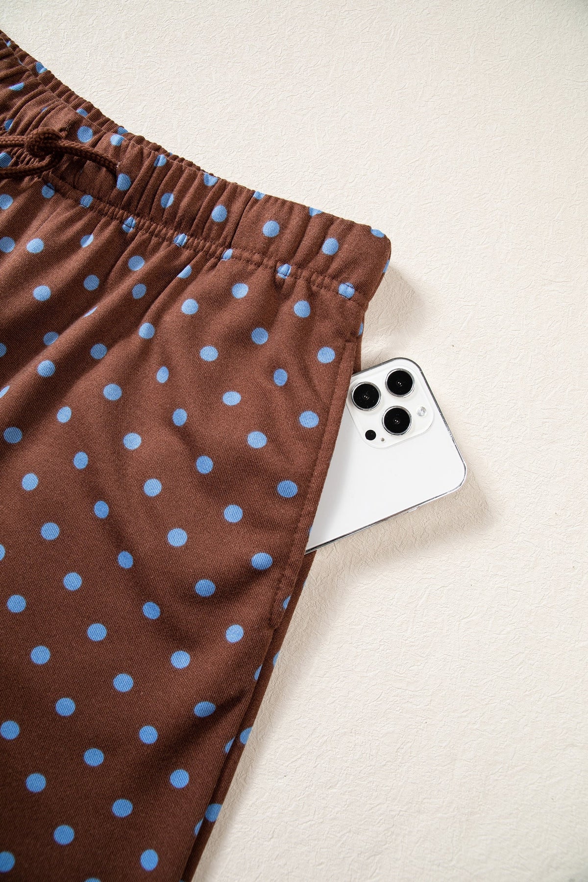 Jane Polka Dot Drawstring Wide Leg Long Sleeve Top Pant Set Outfit