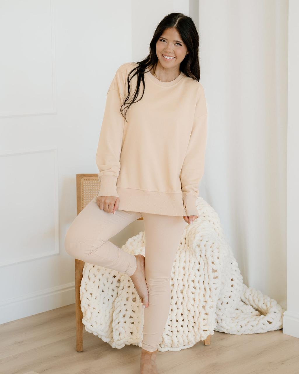 Remi Oversize Slit Sweatshirt Ribbed Leggings 2pcs Set Outfit ladies 4 colors