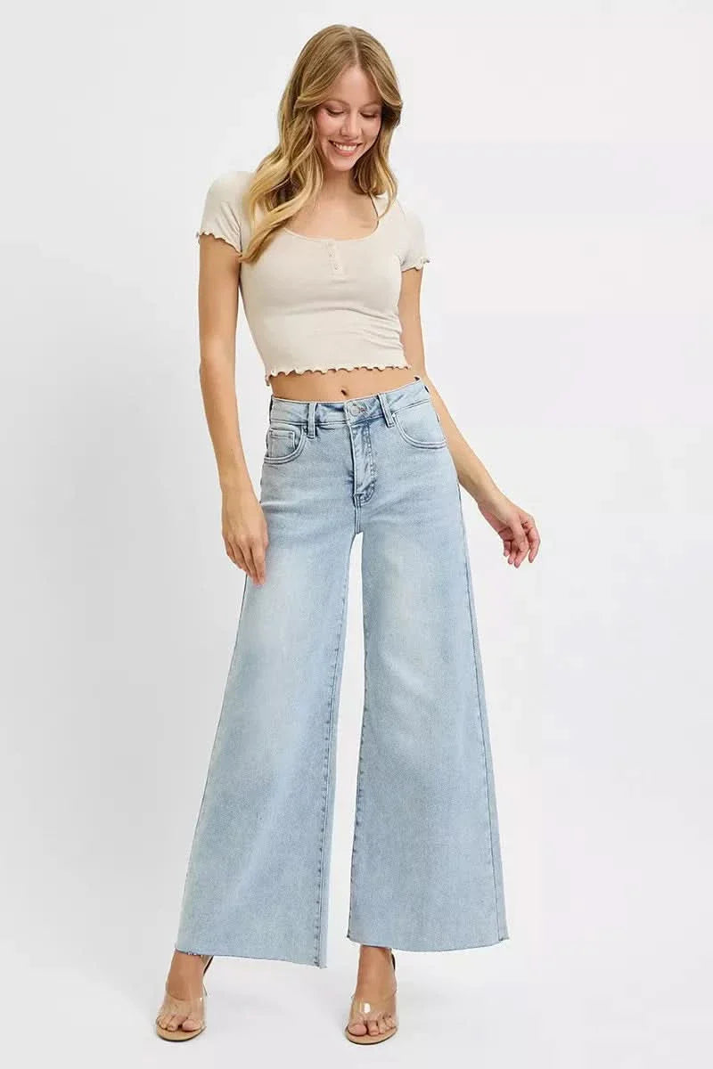 Risen High Rise Ankle Wide Palazzo Blue Jeans Ladies Boutique denim