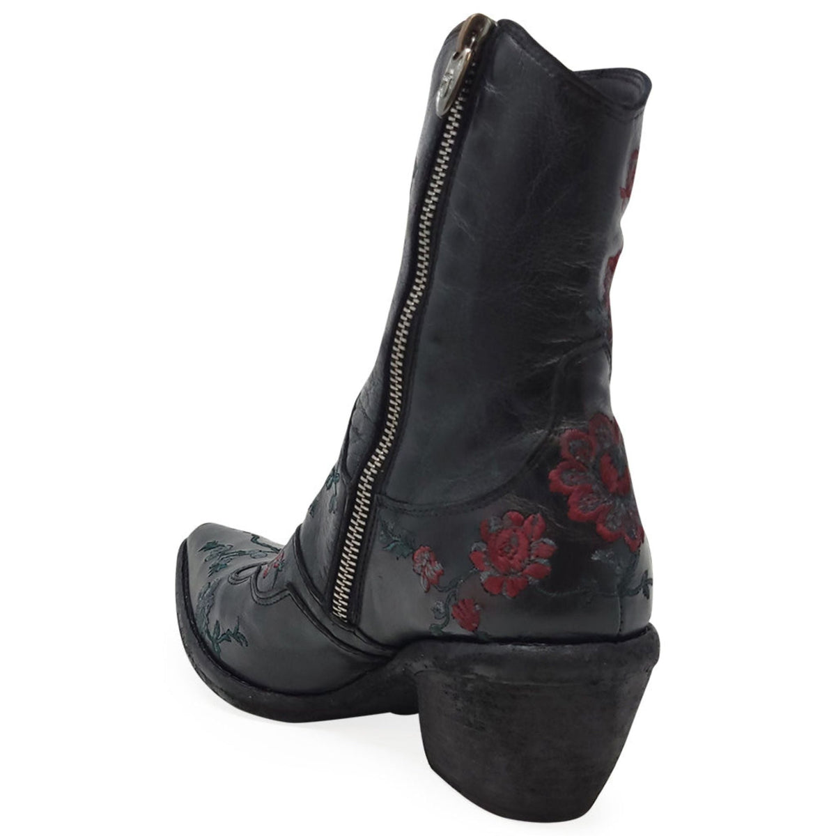 Black red Leather Embroidered Ankle Boot Madison Maison Beverly Hills++