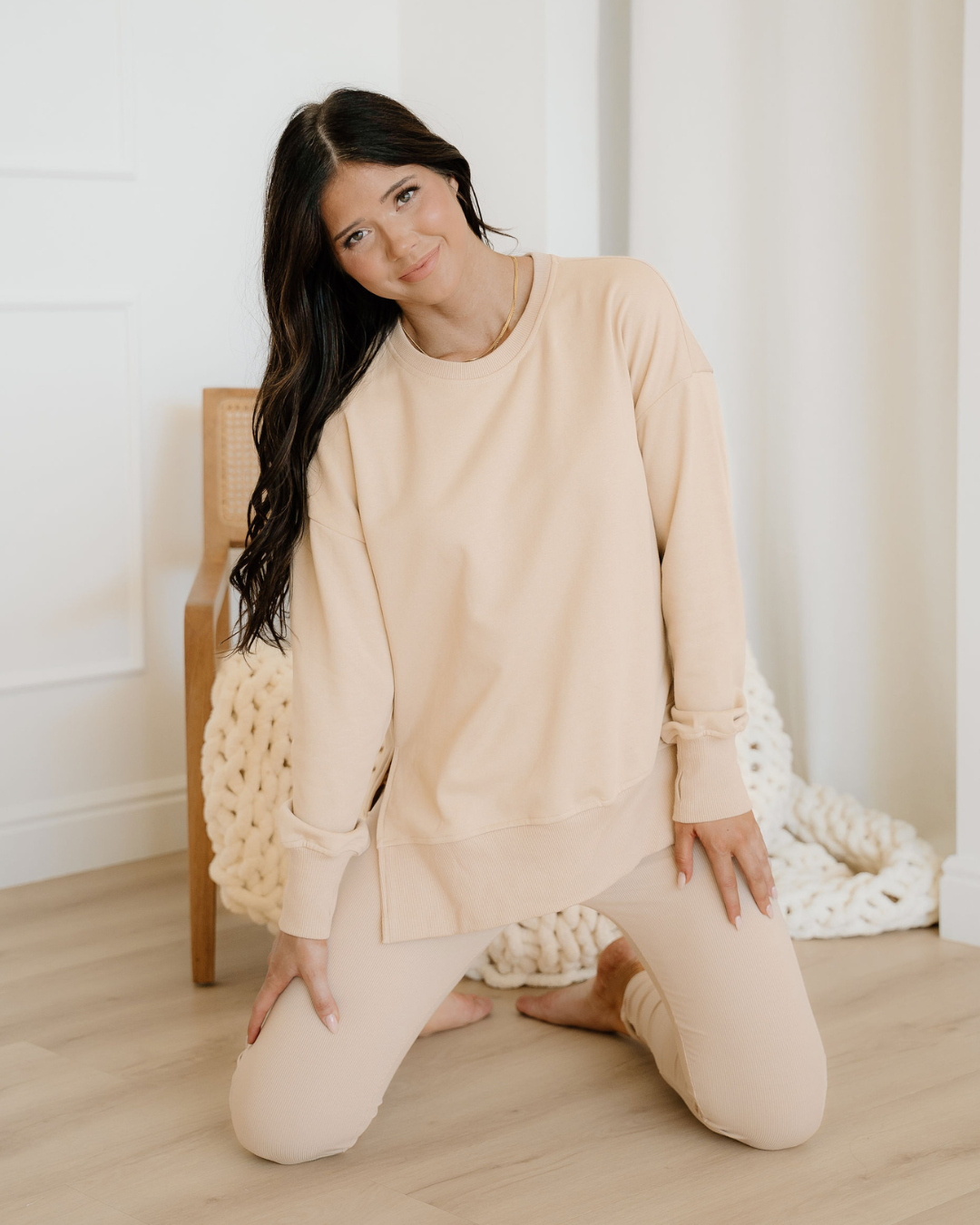 Remi Oversize Slit Sweatshirt Ribbed Leggings 2pcs Set Outfit ladies 4 colors