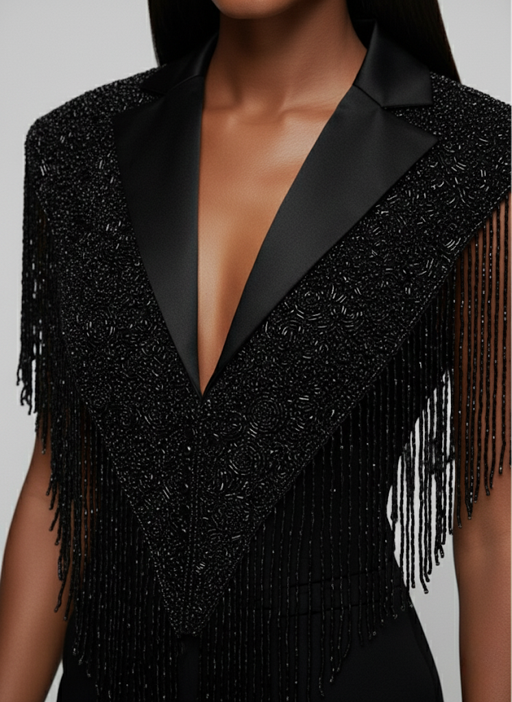 The Commander Beaded Black Wrap Cape Shawl Formal Dressy