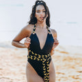 Braided Straps & sash Swimsuit plunging V front maillot 1 piece Cenia New York