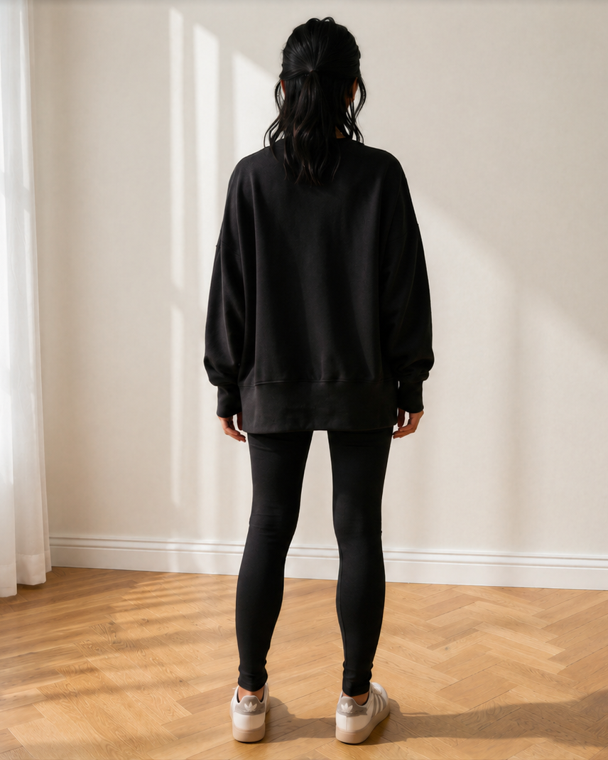 Remi Oversize Slit Sweatshirt Ribbed Leggings 2pcs Set Outfit ladies 4 colors