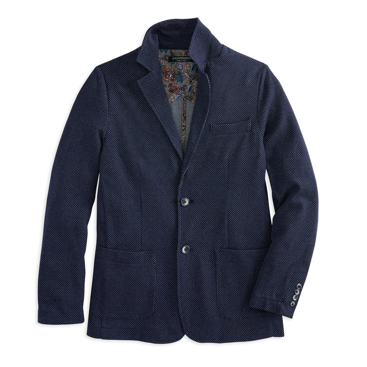 Pin Dot Knit Blazer men's Coat Jacket Gionfriddo Italy Blue