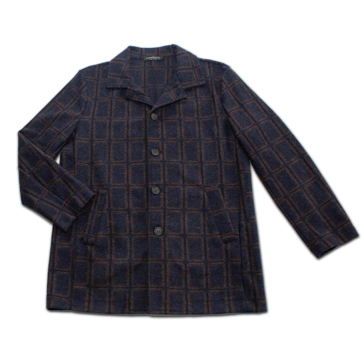 Navy Russet Windowpane Wool Car Coat Men's GionfriddoJacket Italy