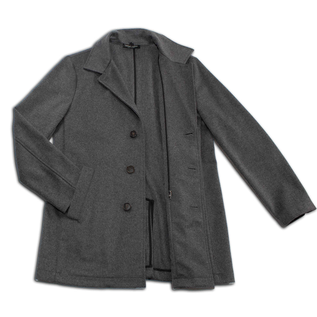Metropolitan Dual-Layer Wool Car Coat - Grey Gionfriddo Italy Men's Cashmere Wool