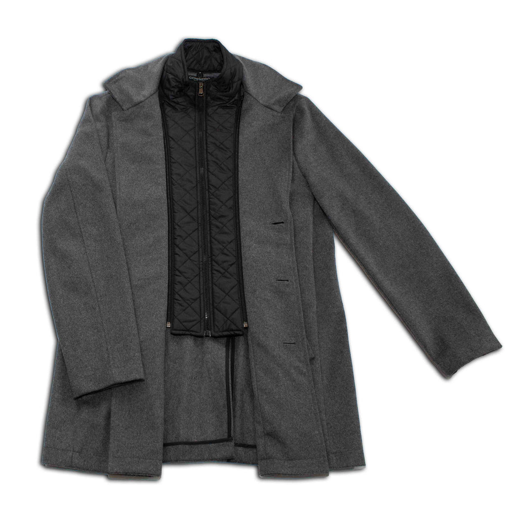 Metropolitan Dual-Layer Wool Car Coat - Grey Gionfriddo Italy Men's Cashmere Wool