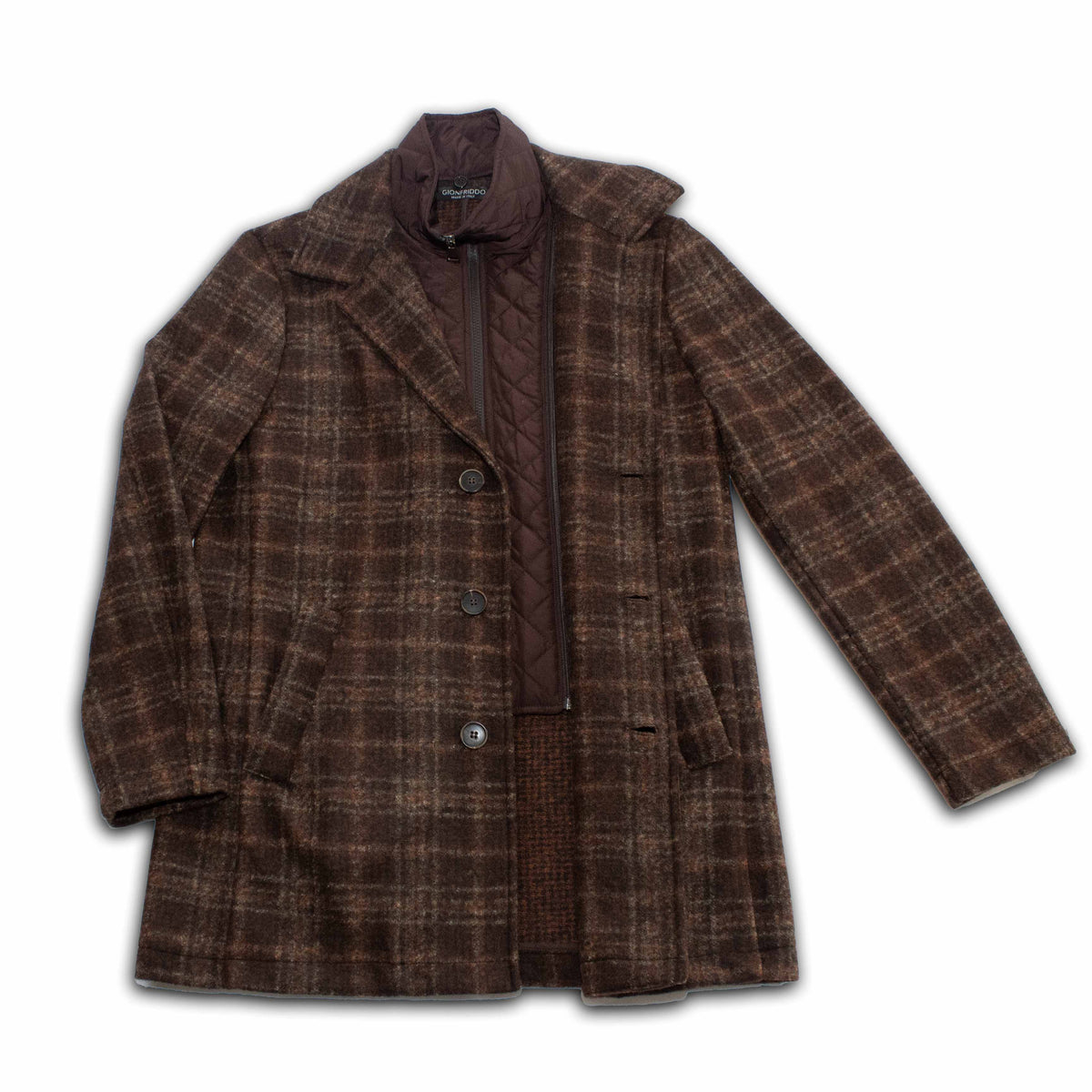 Metropolitan Dual-Layer Wool Car Coat -Chestnut Men's Italy Gionfriddo