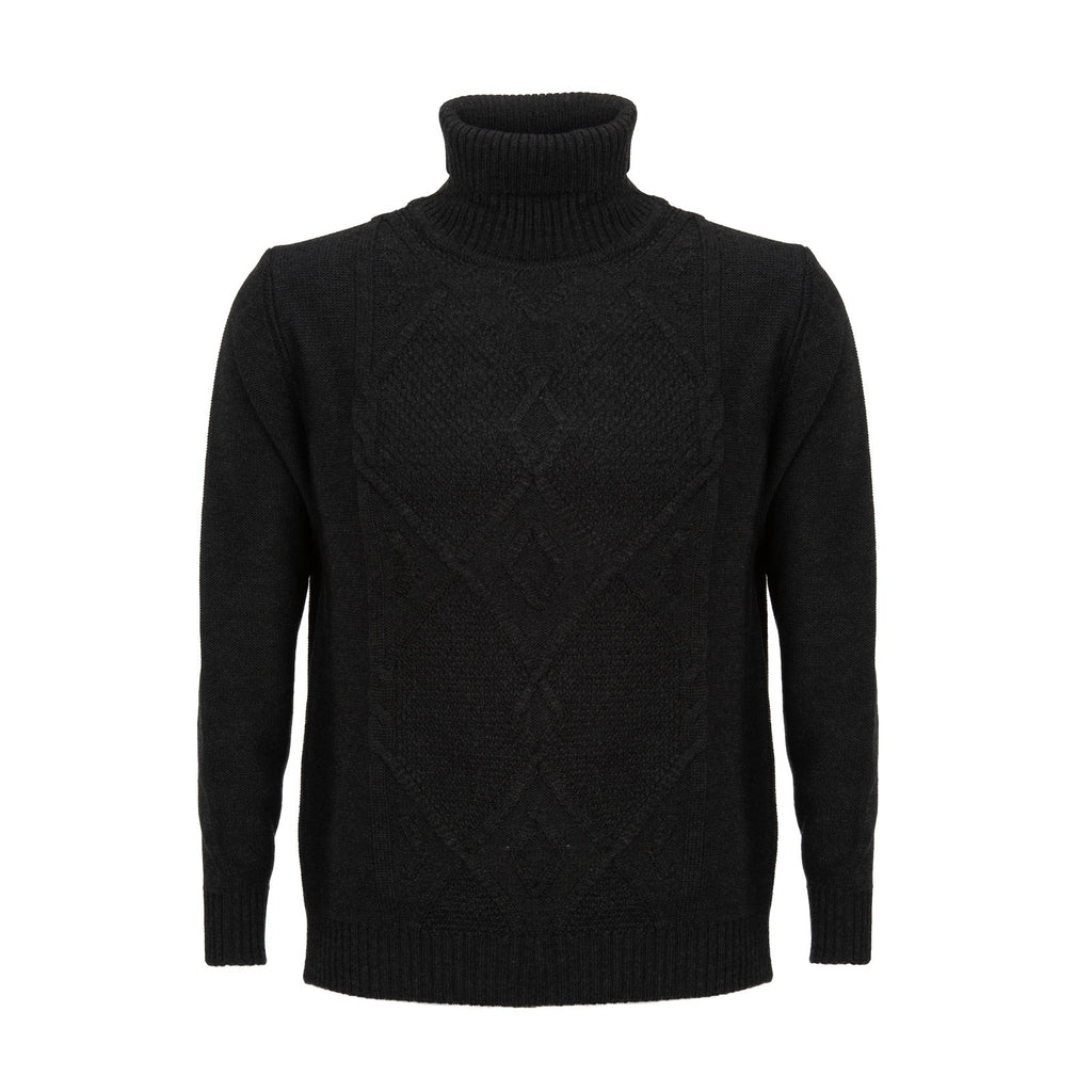 Hand Knit Cable Turtleneck Sweater Men's wool Italy Gionfriddo