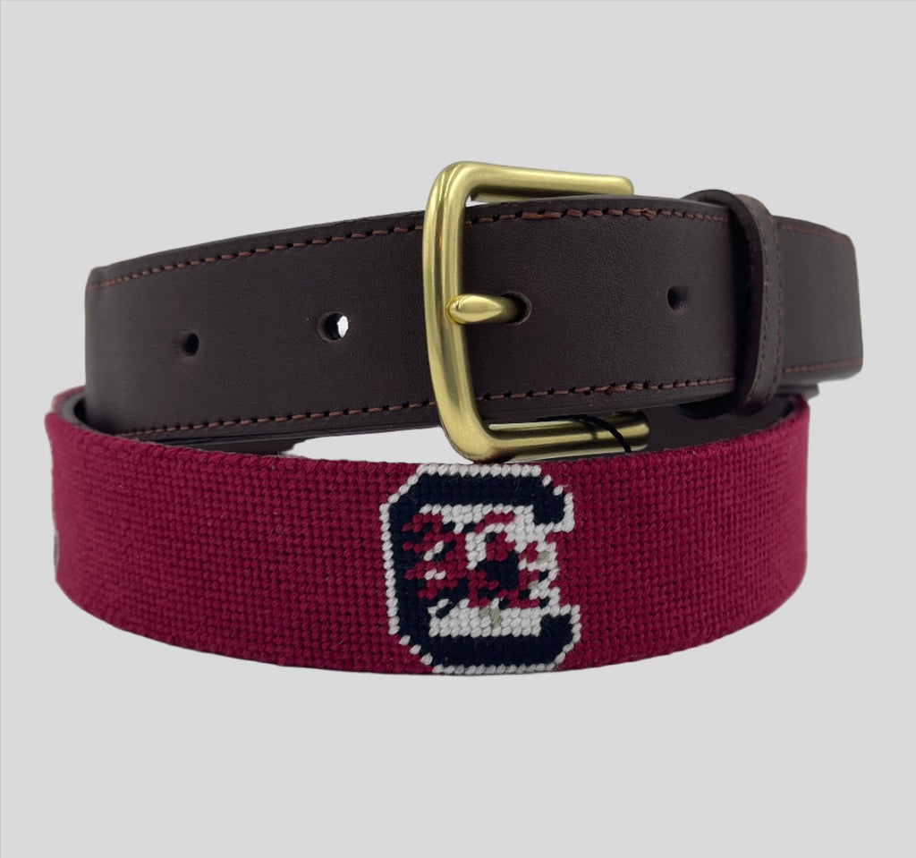 University of South Carolina (USC) Gamecocks - Officially Licensed - Hand-stitched Needlepoint Belt
