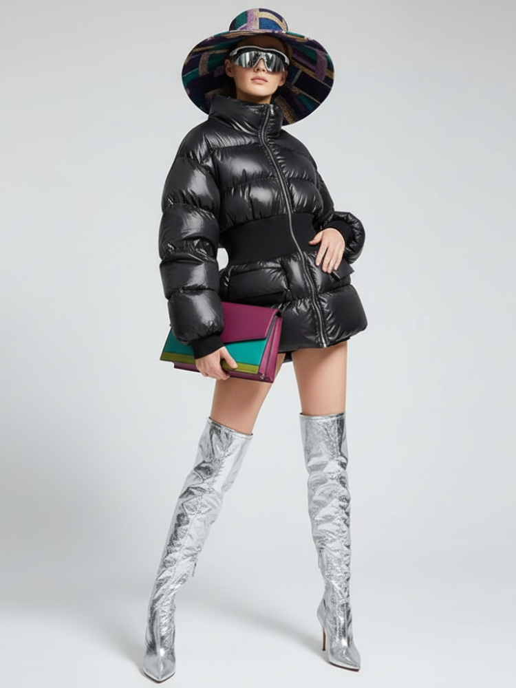 NOHO Elastic Waist Puffer Jacket BYMANYC ® New York Coat Glossy