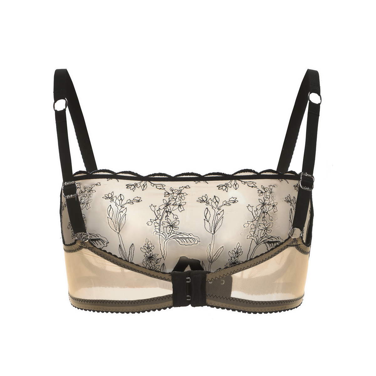 Amour d'Agnette Cache Kim High Neck Floral Embroidered Underwire Bra Jelly Fabric