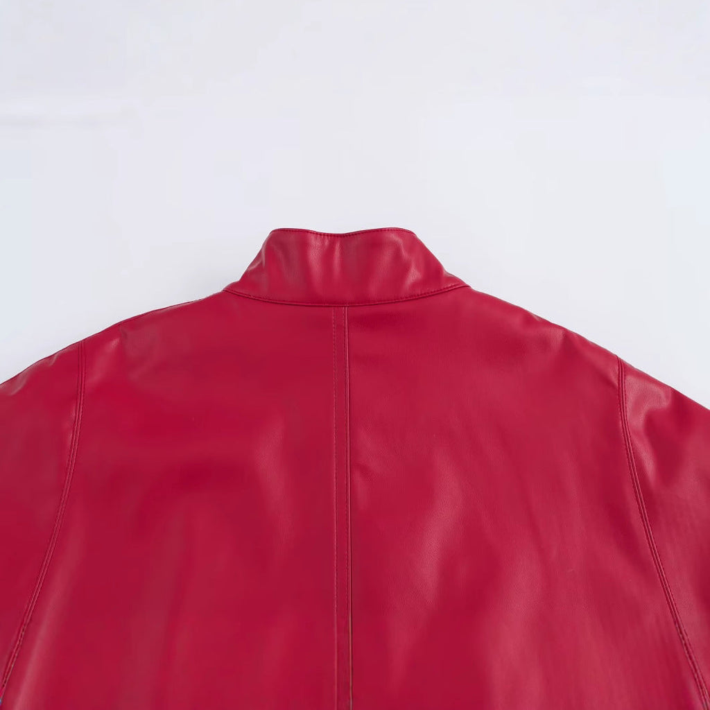 Red Leather-Style Short Cape Jacket For Women, Greenwich Village, BYMANYC New York.